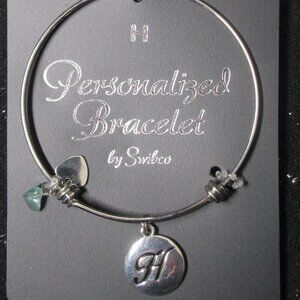 "H" Wire Charm Bracelet with Aquamarine Stone